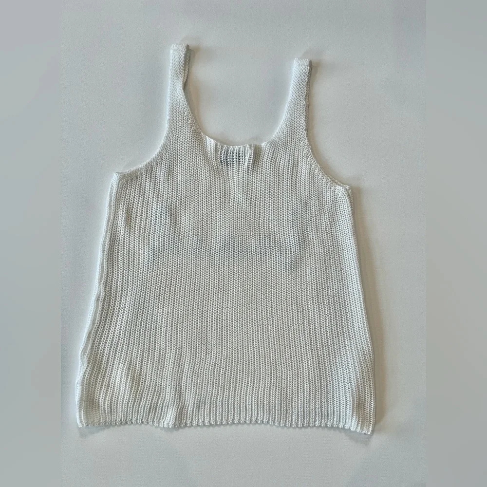 Vintage Havana Knit Tank Top with Blue 'Beach’ Embroidery Sweater Tank Small - Picture 2 of 9